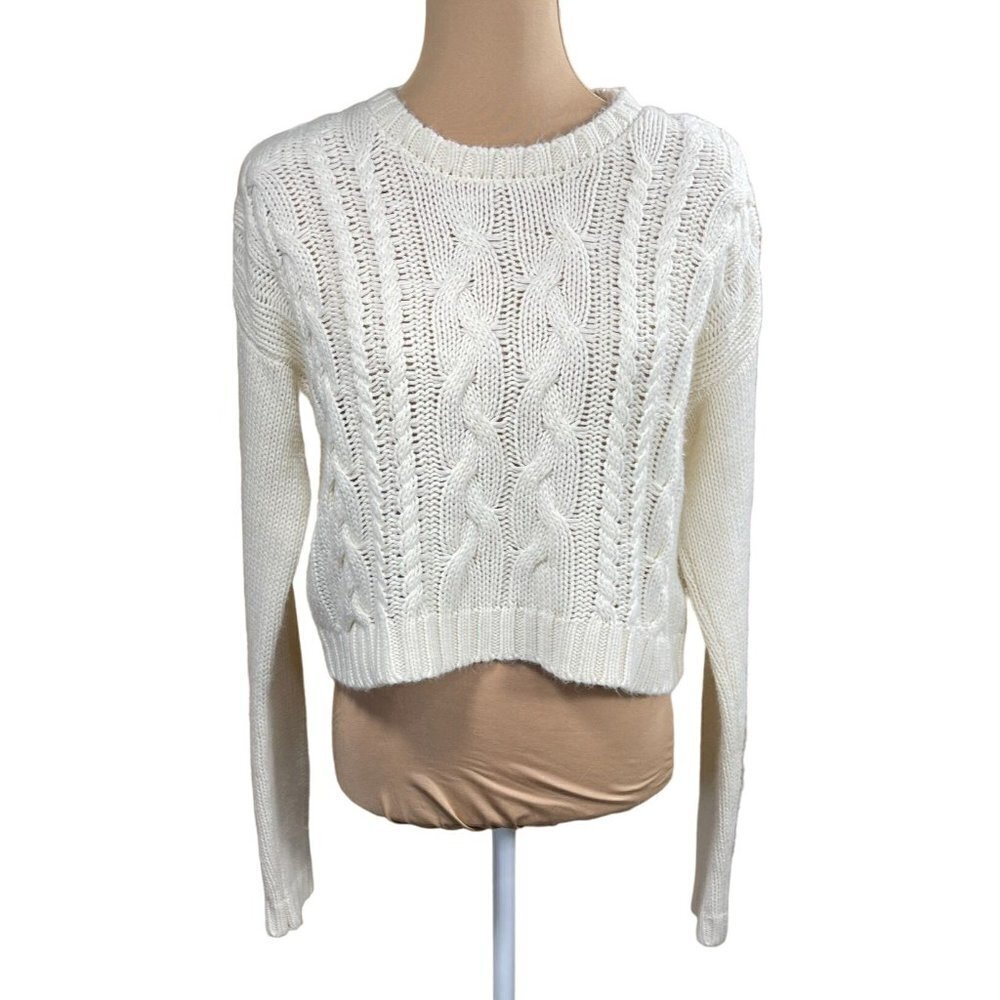 Lucca Couture Women's Cropped Sweater Long Sleeve Cable-Knit Size L Large - Picture 2 of 8